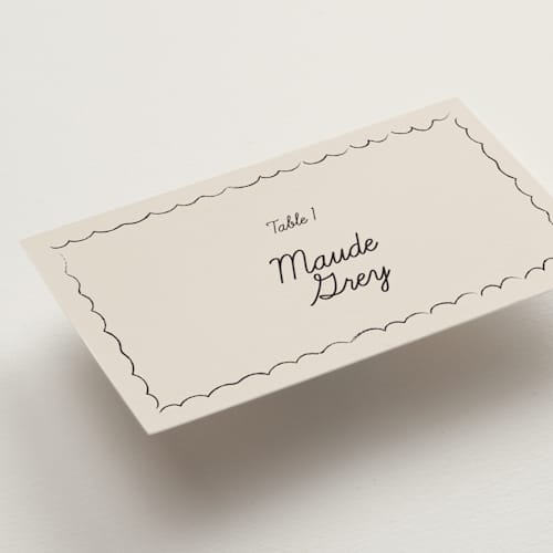 This is a ivory wedding place cards with standard by Aviva Atri called sketchbook love printing on signature in placecard