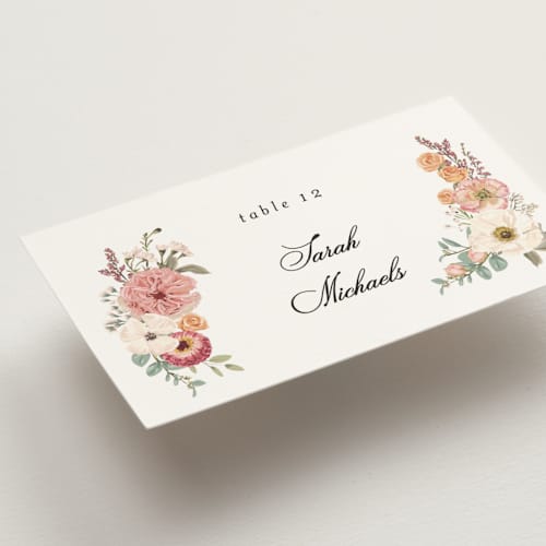 This is a sunset wedding place cards with standard by Susan Moyal called cherished printing on signature in placecard
