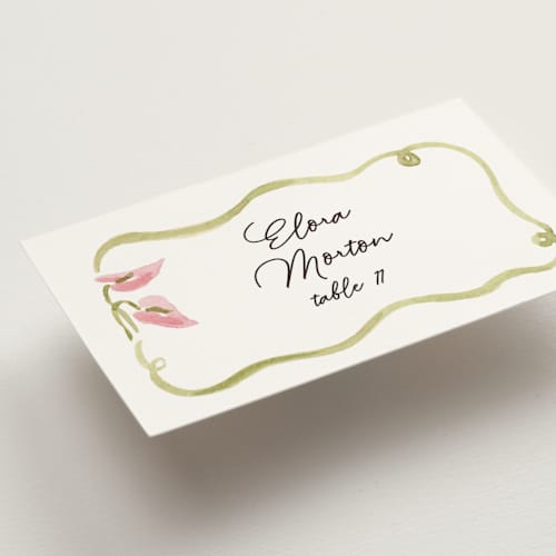 This is a deep blush wedding place cards with standard by Pati Cascino called barolo printing on signature in placecard