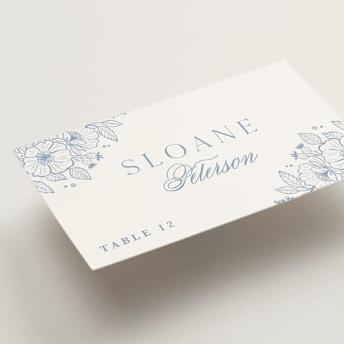 This is a nova wedding place cards with standard by Kristen Smith called wild roses printing on signature in placecard