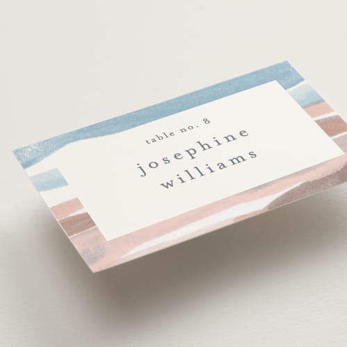 This is a beachy wedding place cards with standard by Pixel and Hank called waves printing on signature in placecard