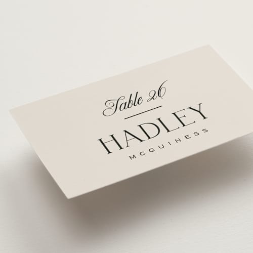 This is a onyx wedding place cards with standard by Laura Hankins called galleria printing on signature in placecard