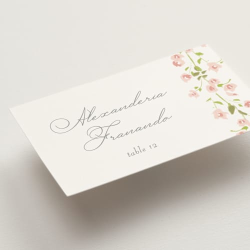 This is a peony wedding place cards with standard by Baumbirdy called rosebud printing on signature in placecard