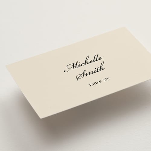 This is a cream wedding place cards with standard by Ryan Nicole called uptown formal printing on signature in placecard