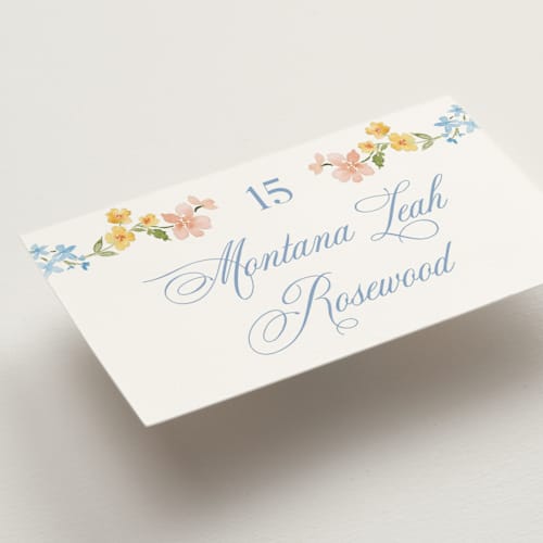 This is a meadow wedding place cards with standard by Petra Kern called everlasting romance printing on signature in placecard
