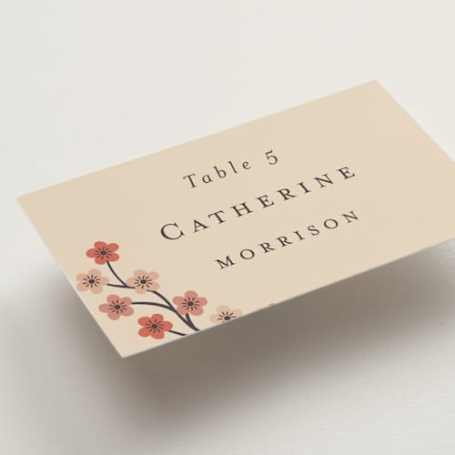This is a rose wedding place cards with standard by Jennifer Holbrook called japanese textile printing on signature in placecard