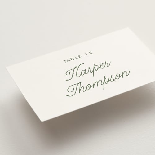 This is a leaf wedding place cards with standard by Kate Ahn called court printing on signature in placecard