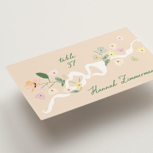 This is a spring wedding place cards with standard by Phrosné Barwood called spring draped garland printing on signature in placecard
