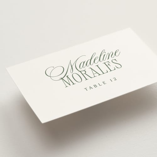 This is a moss wedding place cards with standard by Kelly Schmidt called woods printing on signature in placecard