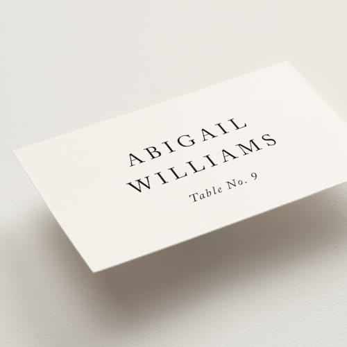 This is a linen wedding place cards with standard by Jennifer Postorino called breathe printing on signature in placecard