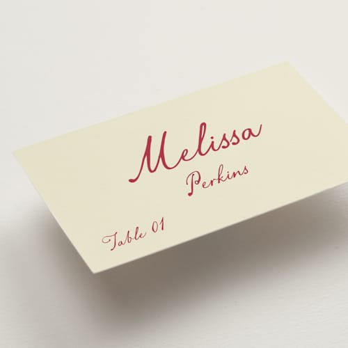 This is a champagne wedding place cards with standard by Helena Vitto called vintage lovers printing on signature in placecard