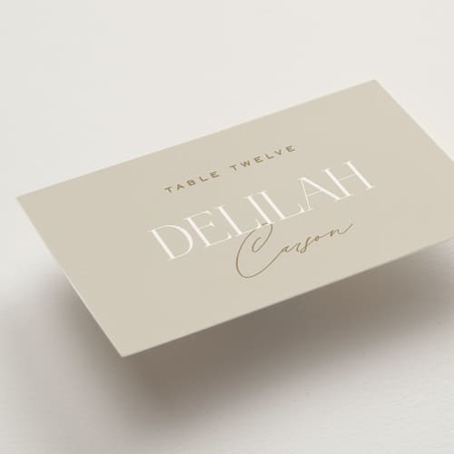 This is a natural wedding place cards with standard by Leah Bisch called oval printing on signature in placecard