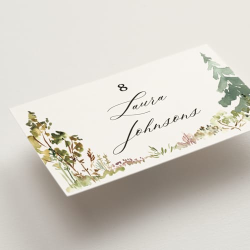 This is a forest wedding place cards with standard by Petra Kern called great outdoors printing on signature in placecard