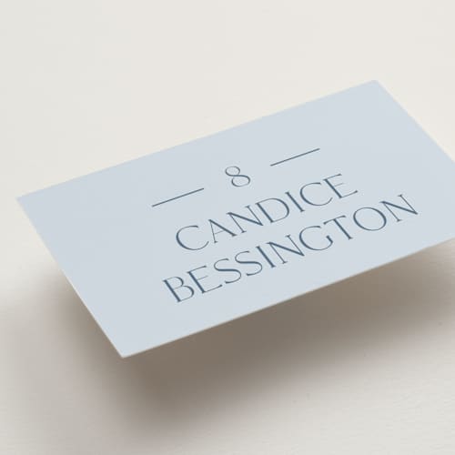 This is a bluebell wedding place cards with standard by Baumbirdy called floral type arch printing on signature in placecard