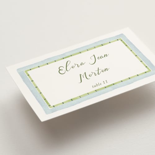 This is a celeste wedding place cards with standard by Pati Cascino called alento printing on signature in placecard
