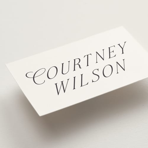 This is a linen wedding place cards with standard by Baumbirdy called luxe printing on signature in placecard