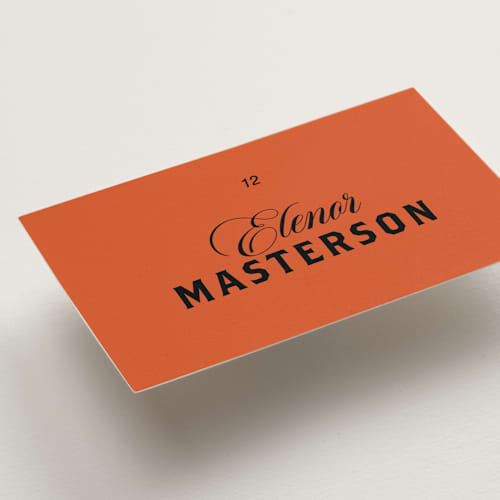 This is a amaro wedding place cards with standard by Studio Suku called bold and demure printing on signature in placecard