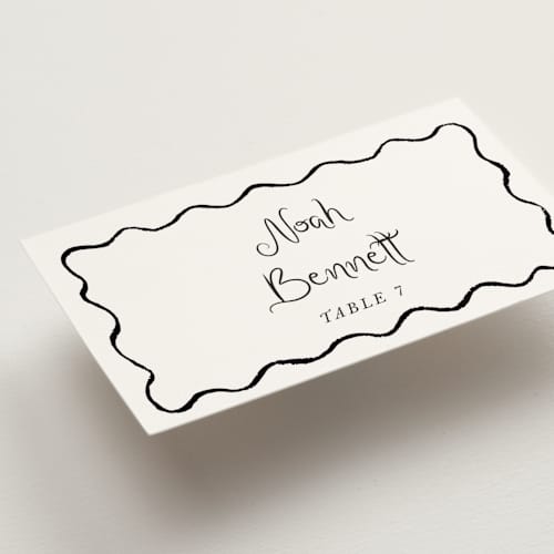 This is a tuxedo wedding place cards with standard by Cass Loh called quirky fun printing on signature in placecard