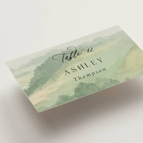 This is a meadow wedding place cards with standard by Elly called the vow printing on signature in placecard