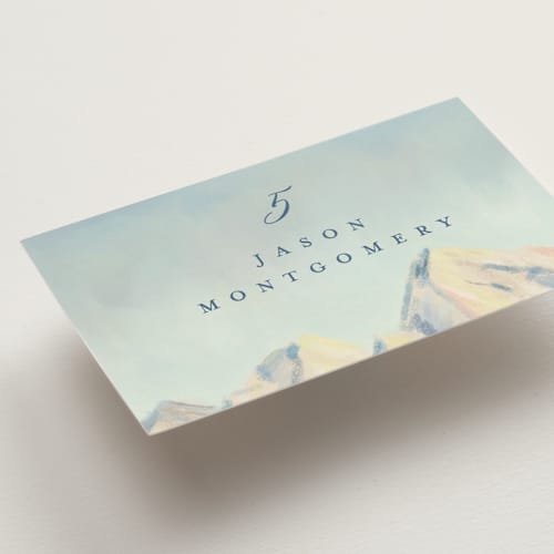 This is a summer wedding place cards with standard by Petra Kern called the valley printing on signature in placecard