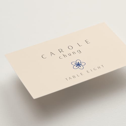 This is a marseille bleu wedding place cards with standard by Deborah Chou called two toned printing on signature in placecard