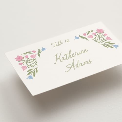 This is a garden wedding place cards with standard by Creo Study called folk garden printing on signature in placecard