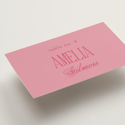 This is a flamingo wedding place cards with standard by Morgan Kendall called maximalist poppies printing on signature in placecard