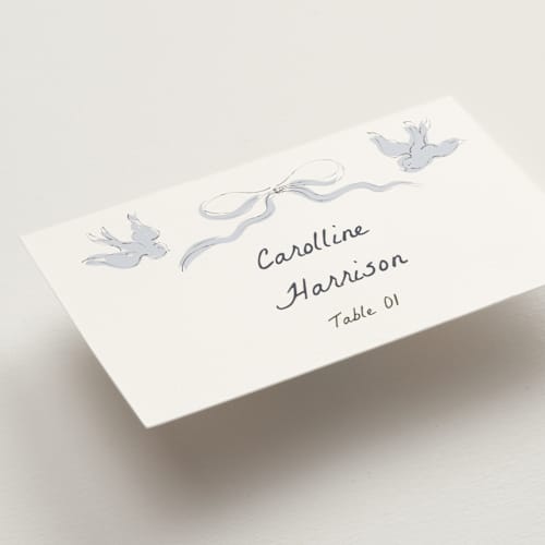 This is a cloud wedding place cards with standard by Helena Vitto called birds of paradise printing on signature in placecard