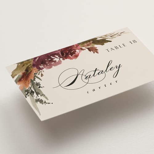 This is a autumn wedding place cards with standard by Kate Ahn called poetique printing on signature in placecard