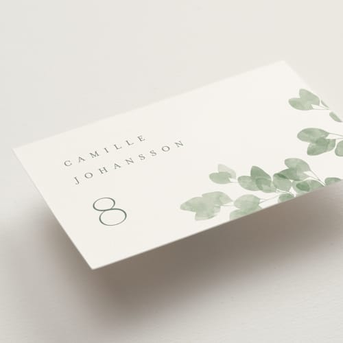 This is a eucalyptus wedding place cards with standard by Kristie Kern called vining printing on signature in placecard