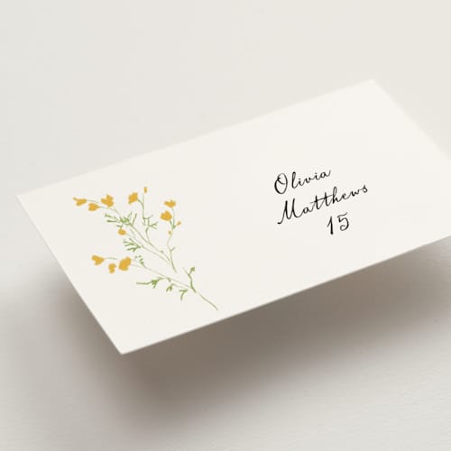 This is a sunflower wedding place cards with standard by Baumbirdy called garden florals printing on signature in placecard