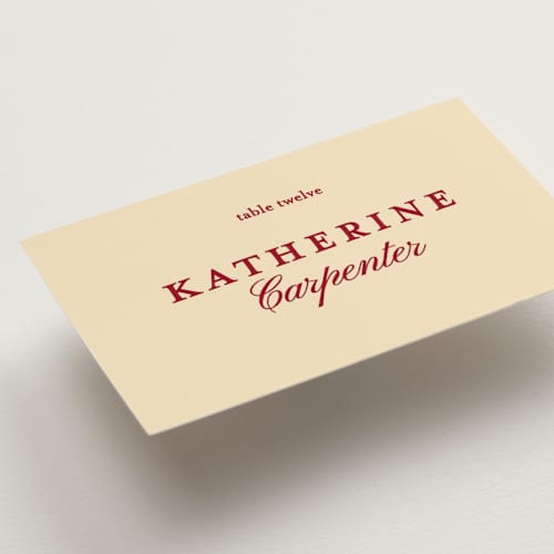 This is a butter wedding place cards with standard by Creo Study called modern simplicity printing on signature in placecard
