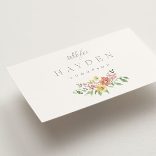 This is a hibiscus wedding place cards with standard by Everett Paper Goods called chelsea printing on signature in placecard