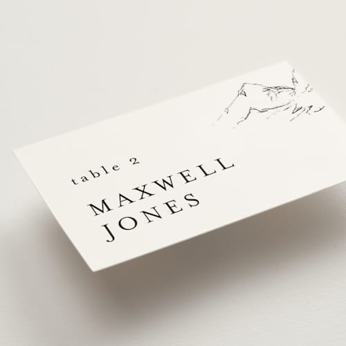 This is a snow wedding place cards with standard by Mere Paper called sketched mountains printing on signature in placecard