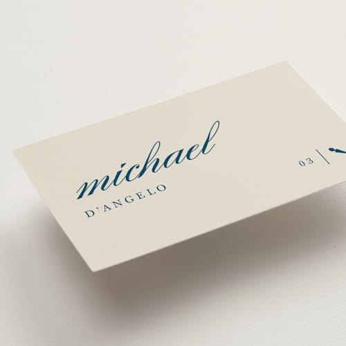 This is a linen wedding place cards with standard by Sierra Lee called scripted printing on signature in placecard
