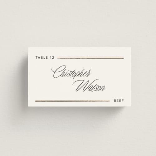 This is a quartz wedding place cards with foil pressed by Creo Study called formal lines printing on signature in placecard