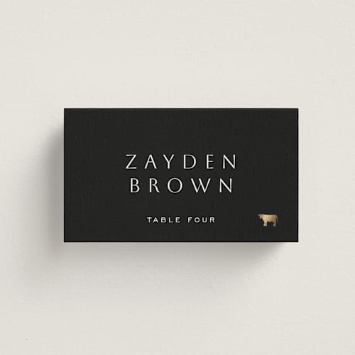 This is a twilight wedding place cards with foil pressed by Sierra Lee called twilight printing on signature in placecard