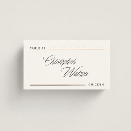 This is a quartz wedding place cards with foil pressed by Creo Study called formal lines printing on signature in placecard
