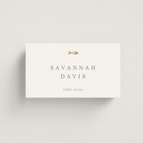 This is a ivory wedding place cards with foil pressed by Sierra Lee called noted printing on signature in placecard