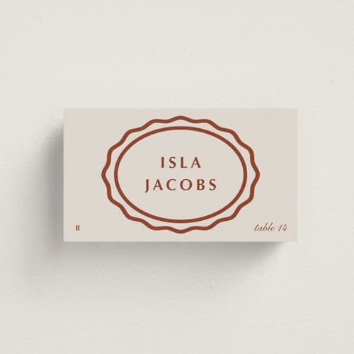 This is a champagne wedding place cards with standard by Baumbirdy called pearl printing on signature in placecard