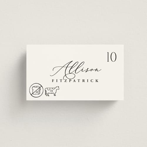This is a ink wedding place cards with standard by Hooray Creative called chic script printing on signature in placecard