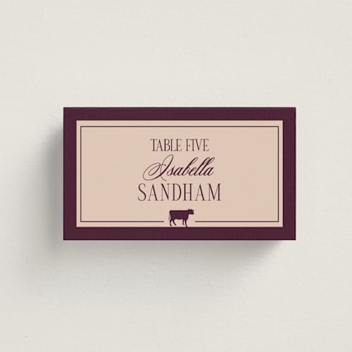 This is a cabernet wedding place cards with standard by Hudson meet Rose called merlot printing on signature in placecard