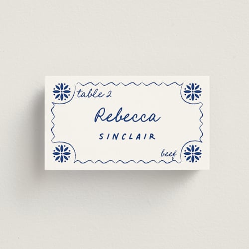 This is a azure wedding place cards with standard by Zani van Zyl called tile card printing on signature in placecard