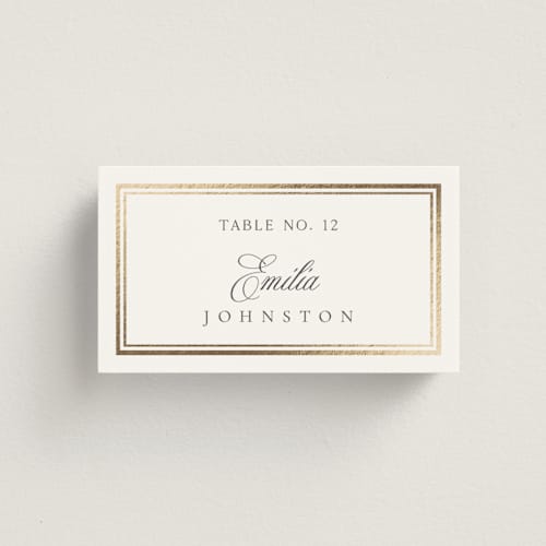 This is a cloud wedding place cards with foil pressed by Nicole Walsh called lustre printing on signature in placecard