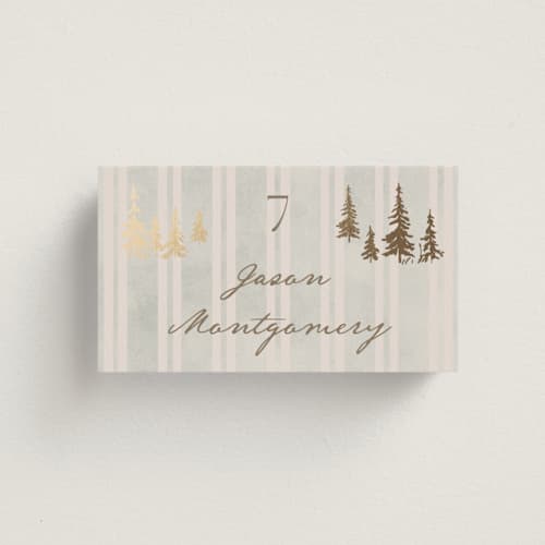 This is a dew wedding place cards with foil pressed by Petra Kern called mountain love printing on signature in placecard