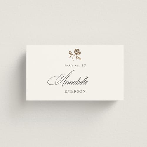 This is a classic bride wedding place cards with foil pressed by Design Lotus called here with you printing on signature in placecard