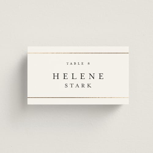 This is a pristine wedding place cards with foil pressed by Stacey Meacham called style and grace printing on signature in placecard