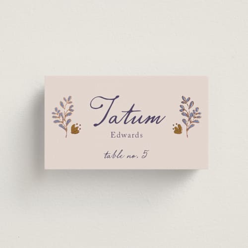 This is a wisteria wedding place cards with foil pressed by Monika Konieczna called together in bloom printing on signature in placecard