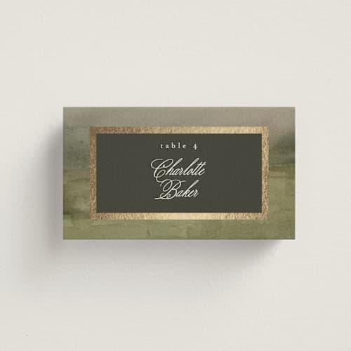 This is a graphite wedding place cards with foil pressed by Everett Paper Goods called hillside printing on signature in placecard