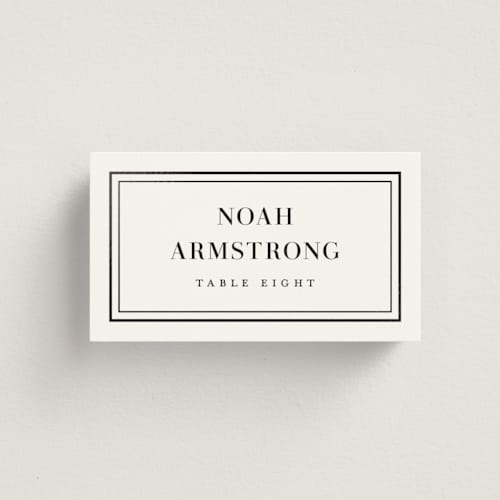 This is a cotton wedding place cards with foil pressed by Jennifer Postorino called polished printing on signature in placecard